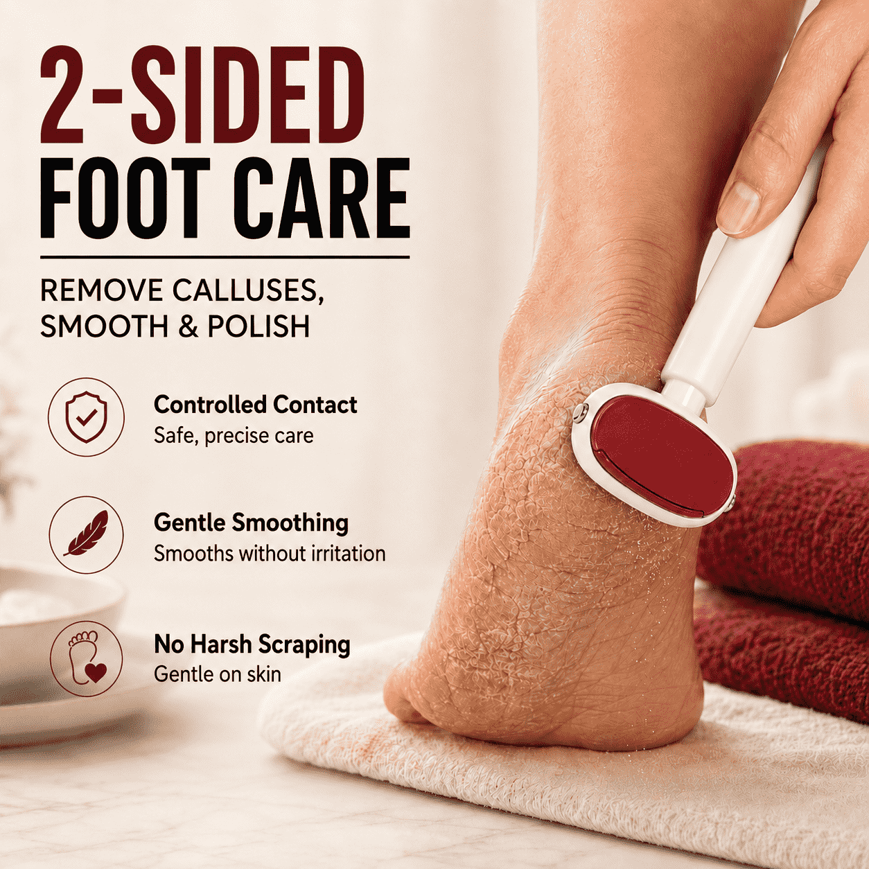 2-in-1 Foot Callus Remover — Red Side Removes Calluses, Silver Side Smooths & Polishes