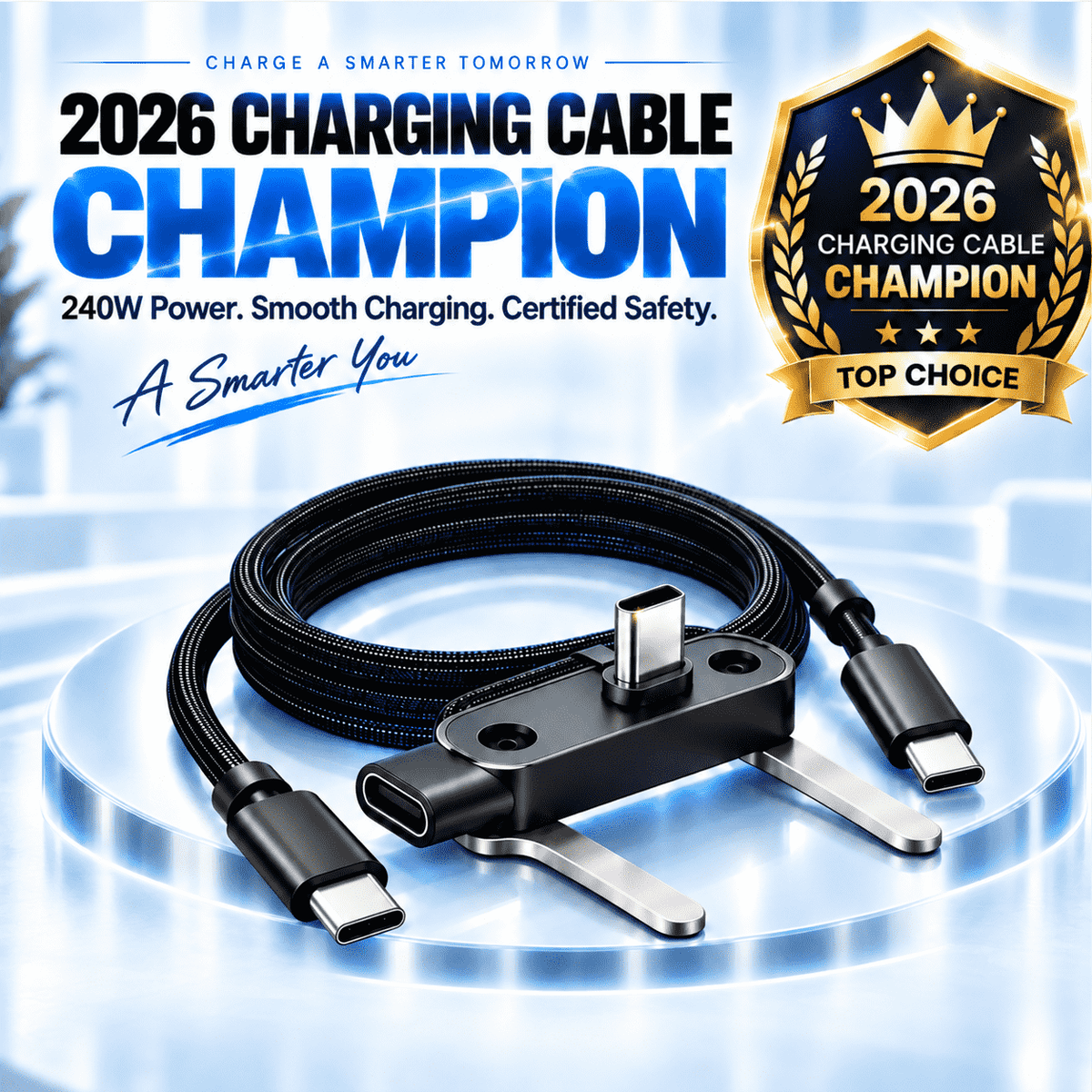 ⚡ 240W 2-in-1 USB-C Fast Charging Cable with Rotating Phone Stand