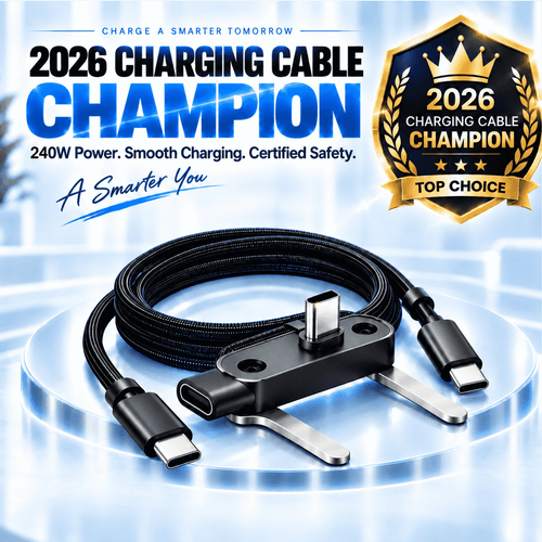 ⚡ 240W 2-in-1 USB-C Fast Charging Cable with Rotating Phone Stand