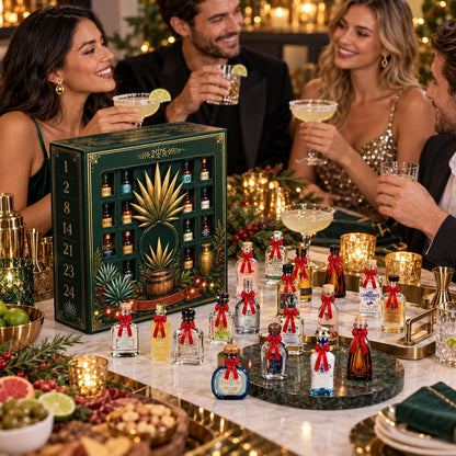 24‑Day Mini Tequila Bottle Advent Box, Holiday Countdown Bar & Tabletop Decor
