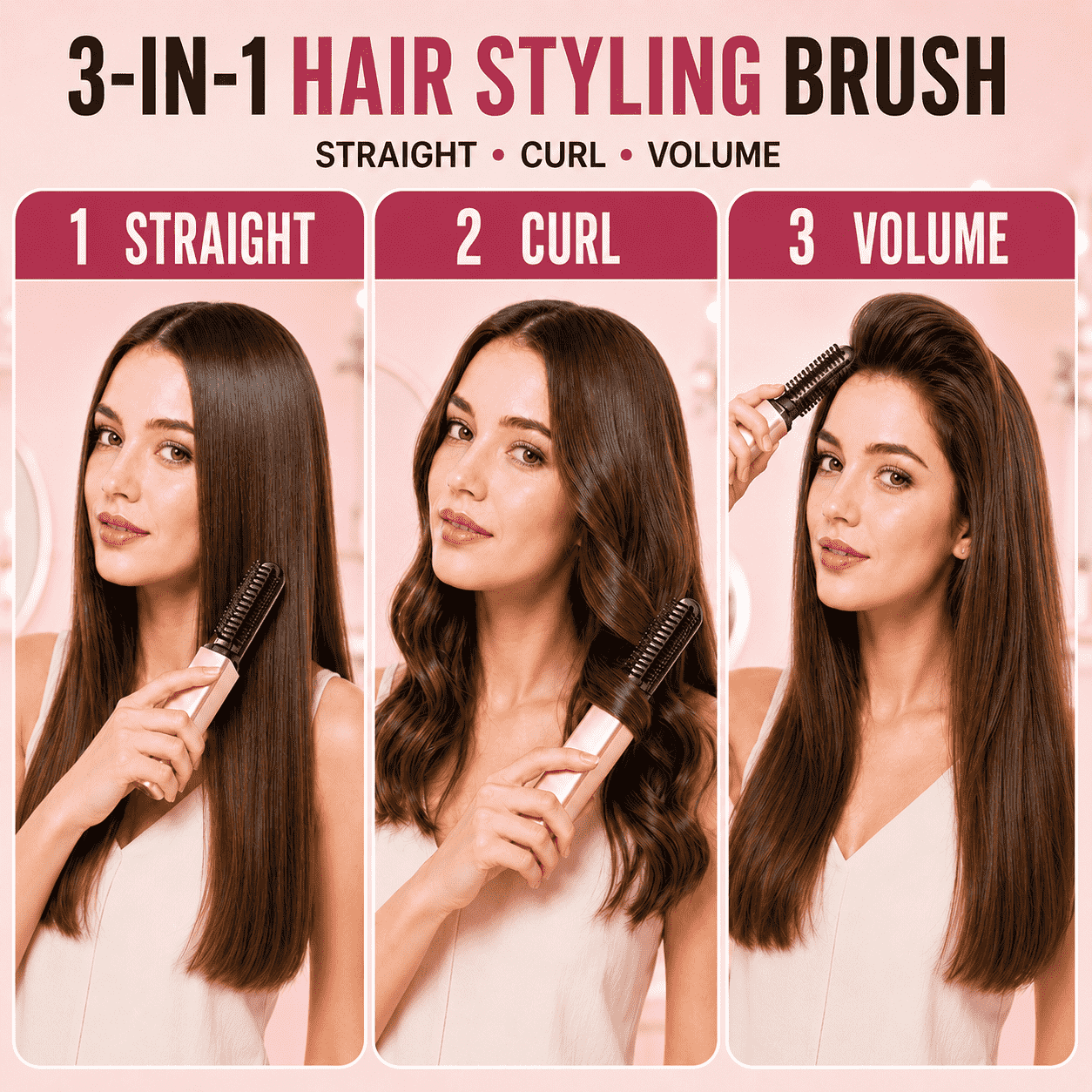 3-in-1 Anti-Scald Hair Styling Brush | Straighten, Curl & Volumize