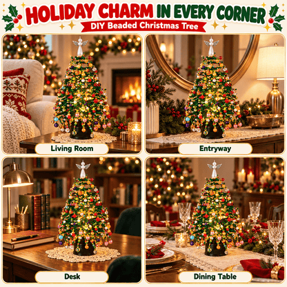 DIY Beaded Christmas Tree Kit – Colorful Ornaments & Pearl Angel Topper