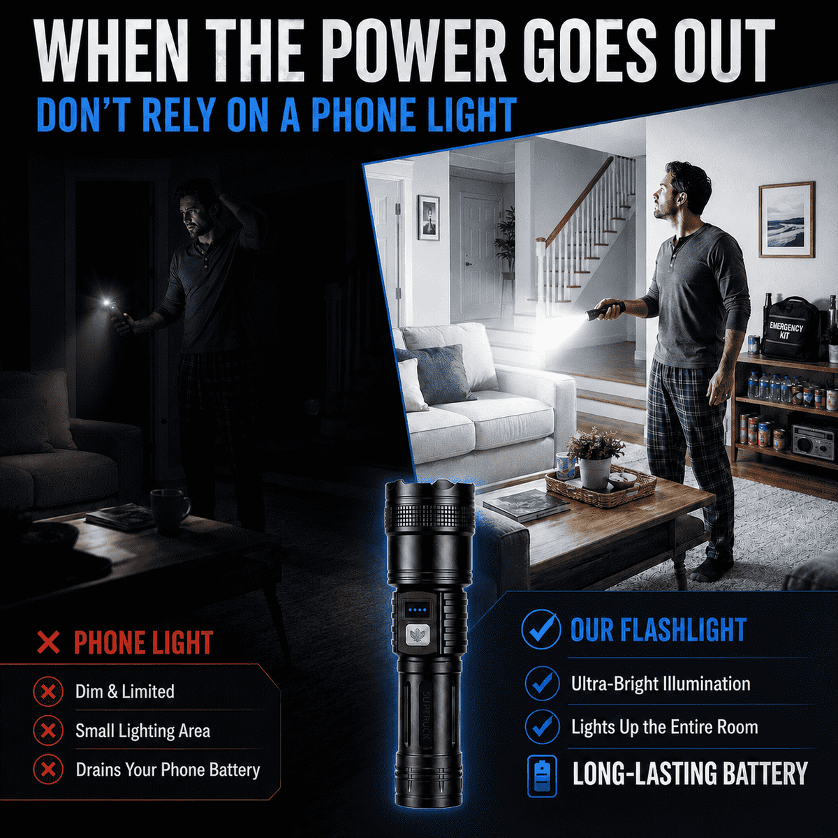 Ultra-Bright High-Power White Laser Flashlight — Zoom Beam, Fast Charging & Long Battery for Outdoor & Emergency Use