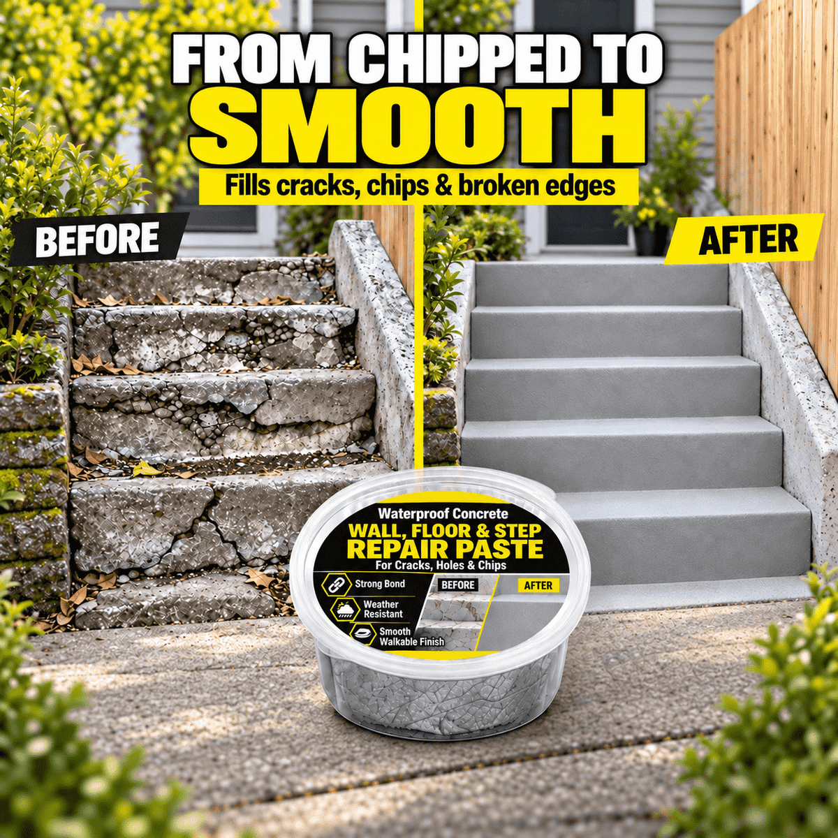 Waterproof Concrete Wall, Floor & Step Repair Paste – For Cracks, Holes & Chips🛡️
