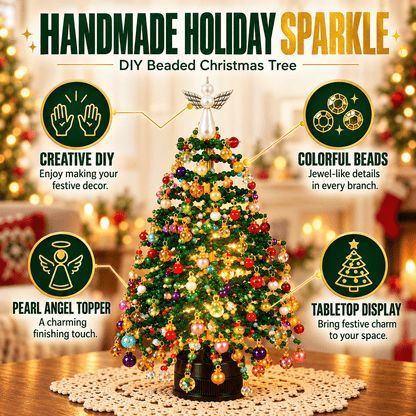 DIY Beaded Christmas Tree Kit – Colorful Ornaments & Pearl Angel Topper
