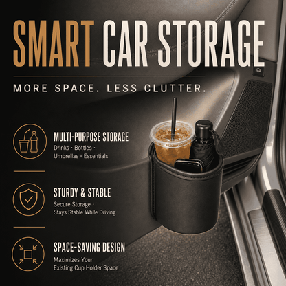 Car Cup Holder Storage Pouch — Stores Drinks, Bottles, Umbrellas & Essentials