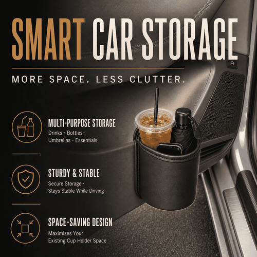 Car Cup Holder Storage Pouch — Stores Drinks, Bottles, Umbrellas & Essentials