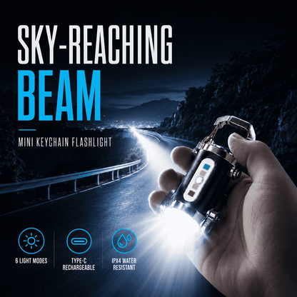 Sky-Reaching Beam Mini Keychain Flashlight – Ultra Bright Waterproof LED Pocket Light
