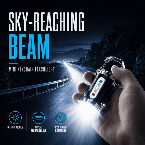 Sky-Reaching Beam Mini Keychain Flashlight – Ultra Bright Waterproof LED Pocket Light