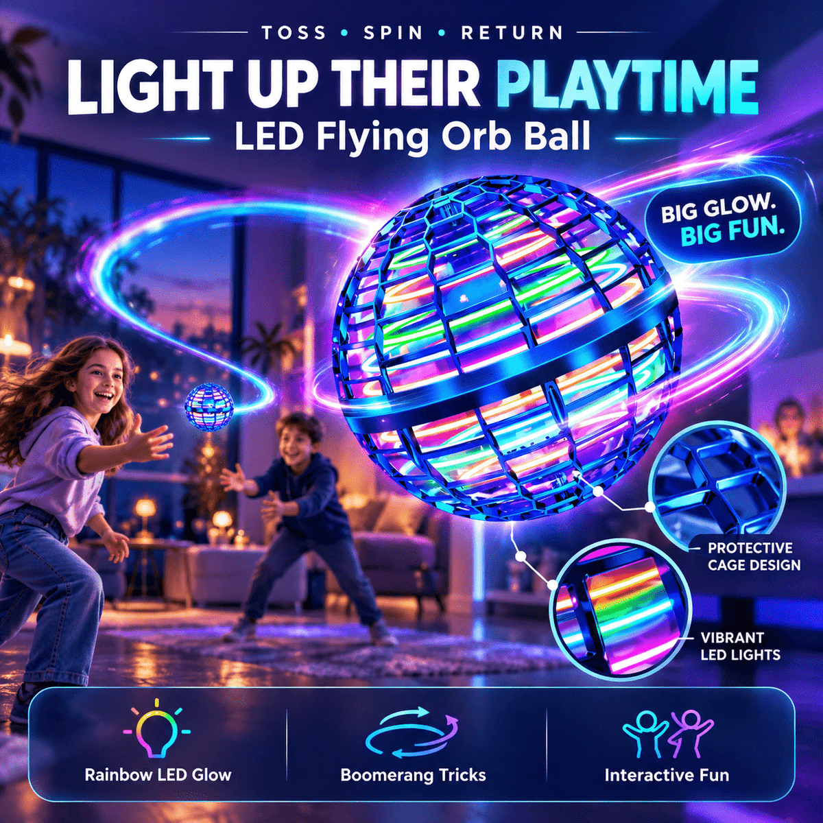 🥏Rechargeable LED Flying UFO Ball – Auto Return Boomerang Toy