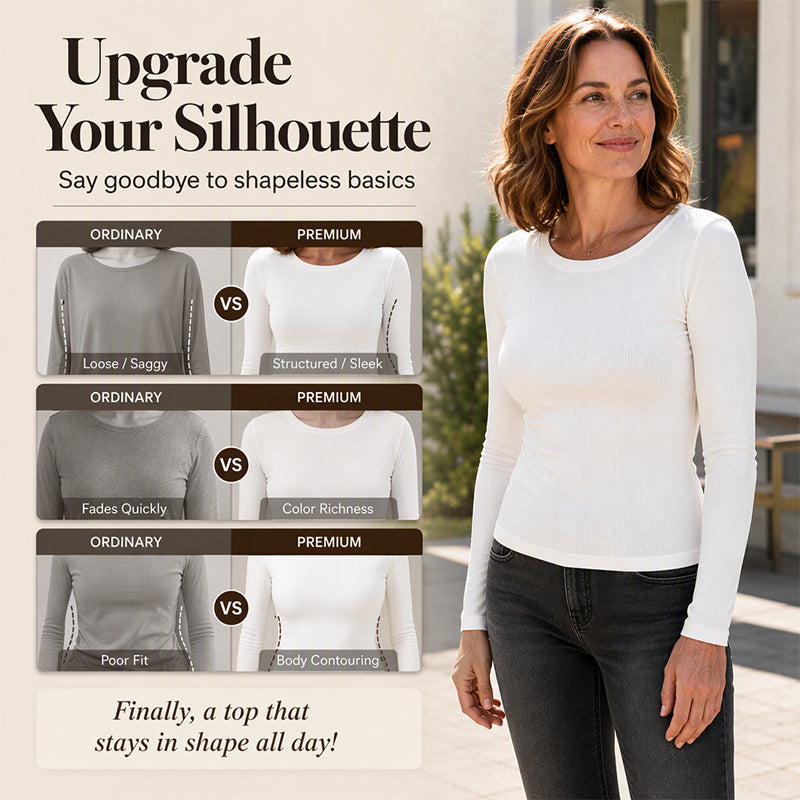 ⭐ Women's Classic Crew Neck Ribbed Knit Top